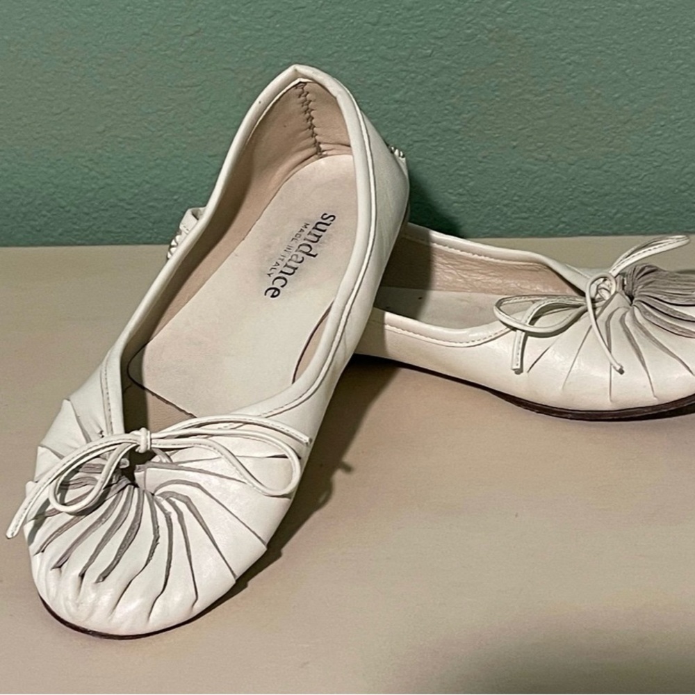 Sundance White Flats with Bow Detail US10